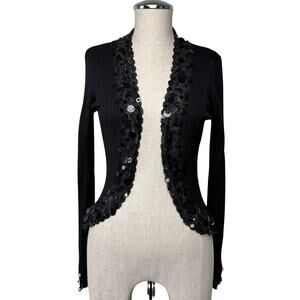 Y2K Silk Blend Sequin Embellished Trim Cardigan Sweater Fairy Romantic Goth S